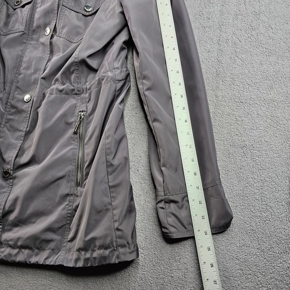 Michael Kors‎ Anorak Rain Coat Women's S Gray Long Sleeve Hooded Snap Inside Zip